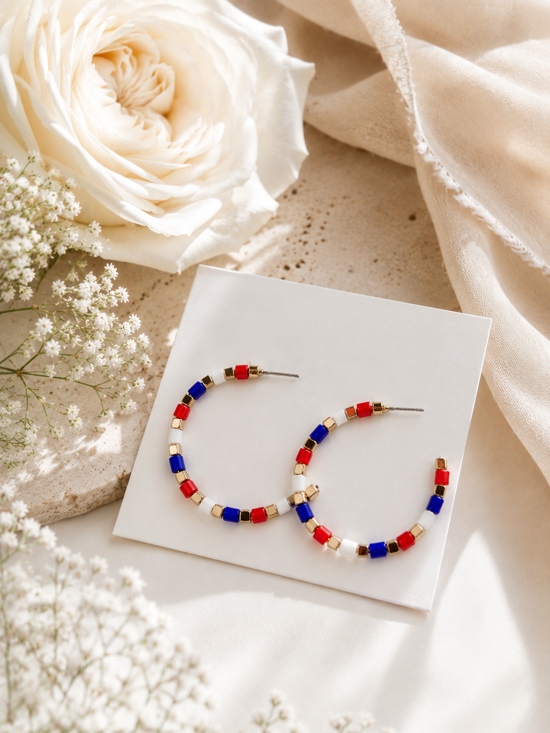 4th of July Beaded Hoops