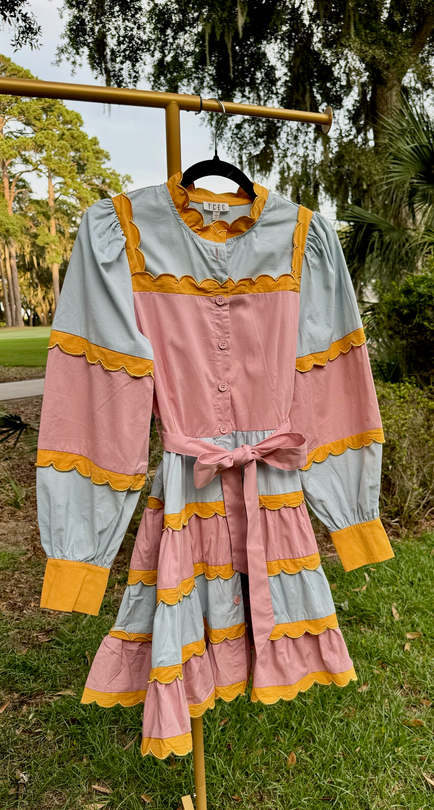 Multicolor Striped Scallop Dress