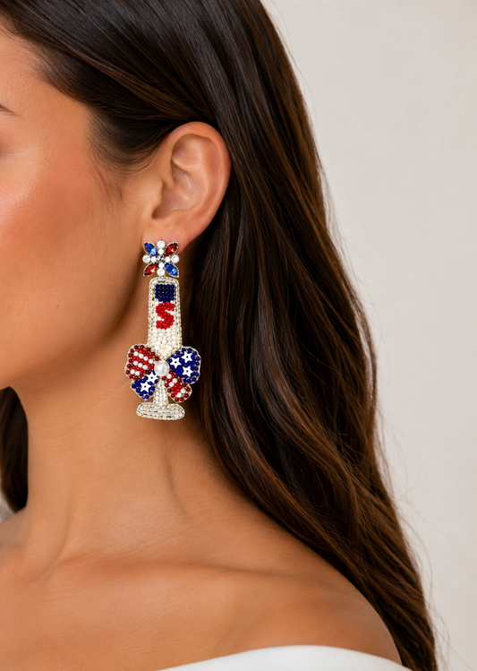 Beaded Champagne 4th of July Earrings