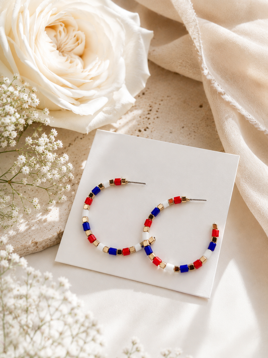 4th of July Beaded Hoops