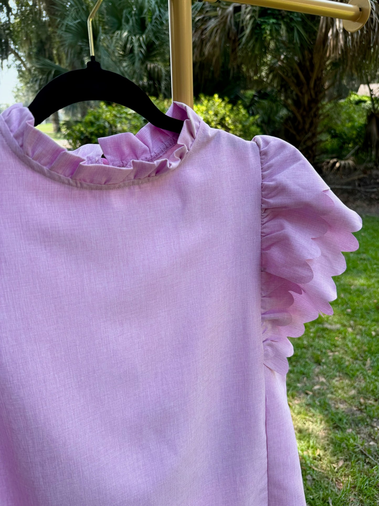 Lilac Scalloped Ruffle Sleeve Top